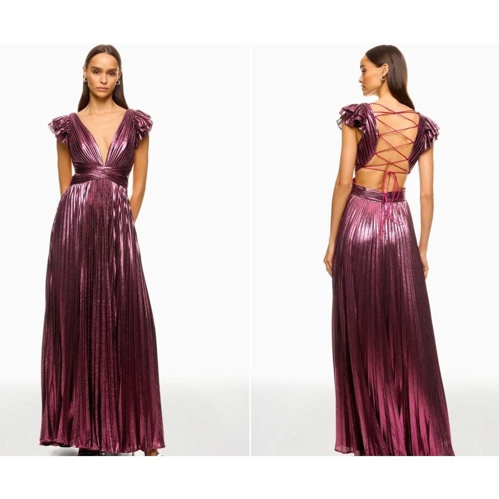 Ieena for Mac Dougal Womens Ruffle Sleeve Metallic Gown Pink Size 6 *READ FLAW*